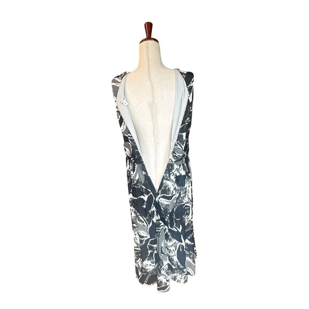 Coldwater Creek Sleeveless Crossover Midi Dress Black/Blue/White